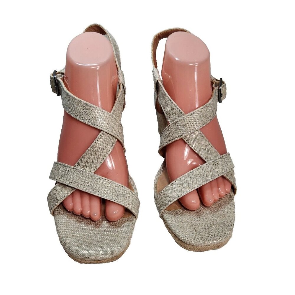 Lucky Brand Women’s Size 8.5 M Beige Gold Mytila Espadrille Wedge Sandals 271